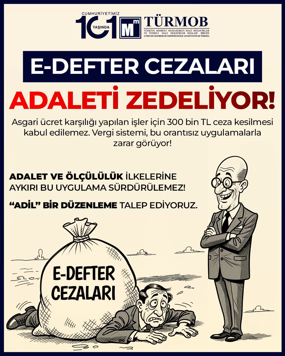 e-Defter Cezaları Adaleti Zedeliyor!

Adalet ve Ölçülülük İlkelerine Aykırı Bu Uygulama Sürdürülemez!
“Adil” Bir Düzenleme Talep Ediyoruz.

➡ turmob.info/3JF4lZ8

#türmob