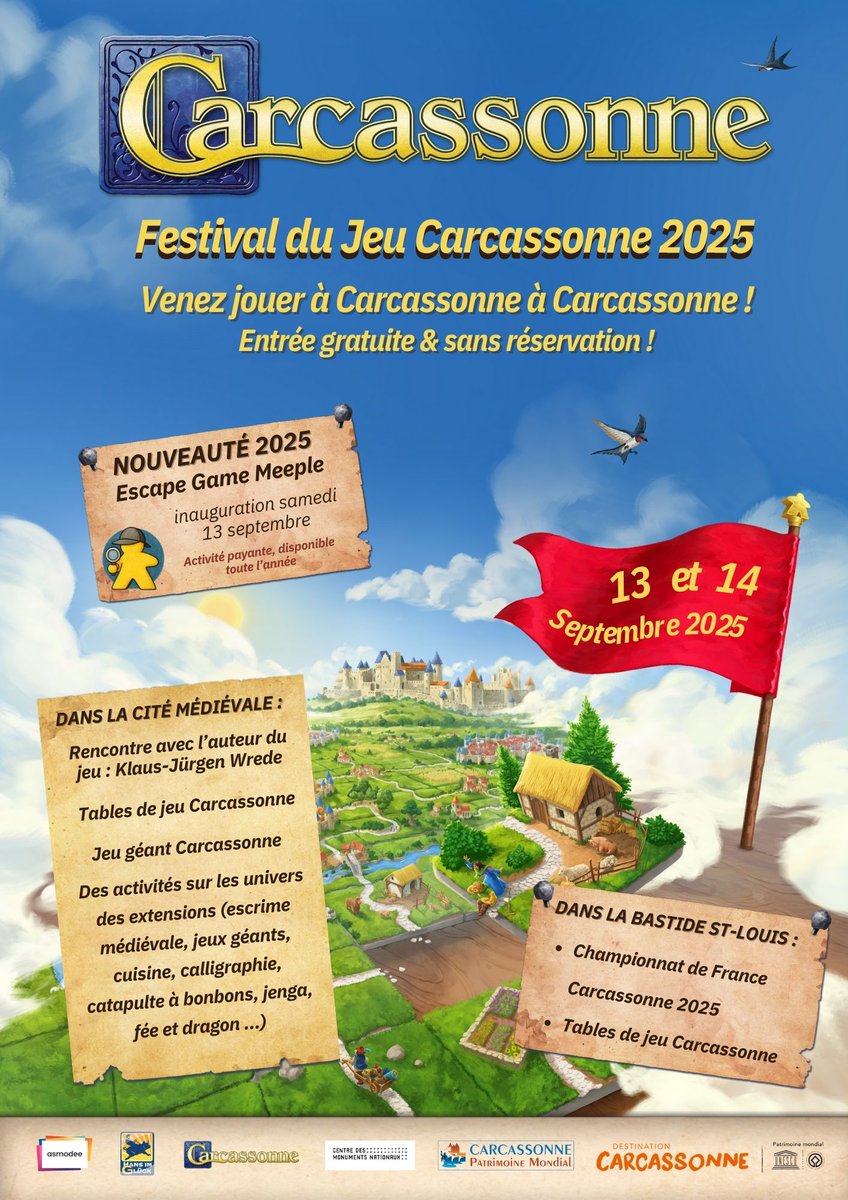 🎲 Le Festival du Jeu #Carcassonne revient les 13 &amp; 14 septembre 2025 🏰 Animations géantes, ateliers, rencontre avec l'auteur du jeu &amp; meeples XXL…  #MeepleParty

👉 tourisme-carcassonne.fr/temps-forts/fe…