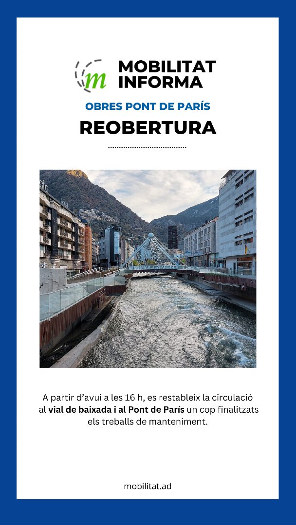 ℹ️ A partir de les 16 h, es restableix la circulació al vial de baixada i al Pont de París