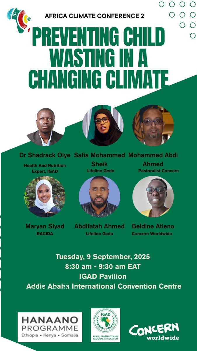 🌍 Join us at the #ClimateConference on Tues 9 Sept, 8AM where we’ll share voices from the borderlands &amp; lessons on preventing child wasting. Proudly supported by <a href="/Irish_Aid/">Irish Aid</a> in partnership with @IGAD <a href="/LifelineGedo/">Lifeline Gedo Organization</a> <a href="/RACIDAofficial/">RACIDA</a> @PstralistConcern
