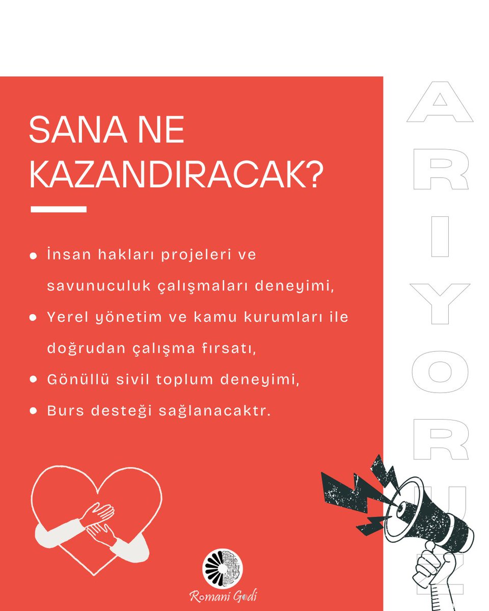Romani Godi gönüllü stajyer arkadaşlarını arıyor!

İnsan hakları projelerinde yer almak, savunuculuk ve iletişim çalışmalarında deneyim kazanmak isteyen Roman gençleri başvuruya bekliyoruz.

Son gönderim tarihi: 23 Eylül 2025 - 23:59

Başvuru Formu: forms.gle/5KJ6R7Hj64VnAh…