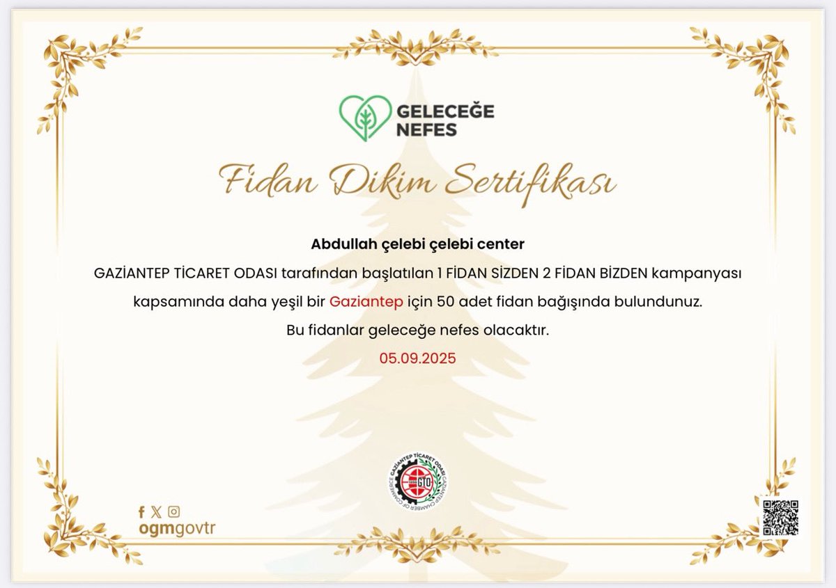 🌲1 Fidan Sizden 2 Fidan Bizden🌳

📣GTO olarak harekete geçiyor, bağışladığınız her 1⃣ fidan için biz 2⃣ fidanı daha toprakla buluşturuyoruz. 

🍁Birlikte büyüttüğümüz ormanlar, yarınlarımızda bizlere nefes olacak. 

🤝Sen de bağış yap, geleceğe nefes ol!

👉Detaylar ve bağış