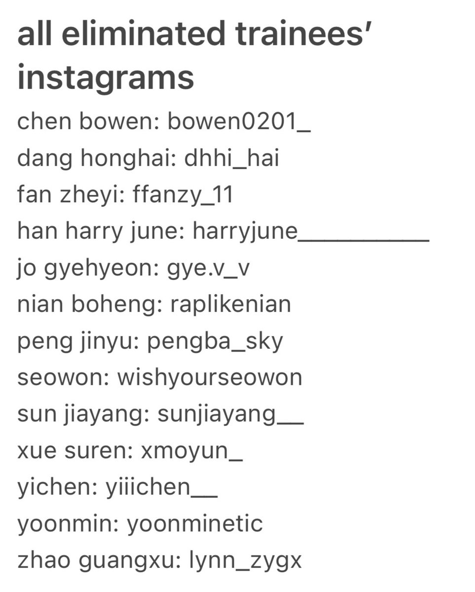 ALL INSTAGRAM ACCOUNTS of trainees who got eliminated in yesterday’s ep! please support them ⭐️