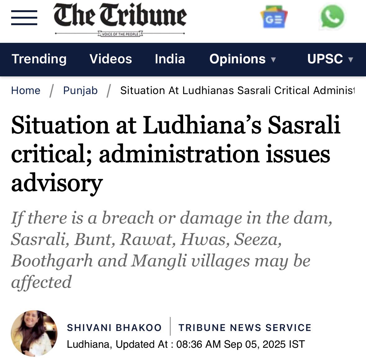 Tractor2twitr_P's tweet photo. If a breach occurs in the Satluj embankment near Sasrali village, it could directly impact at least 2 lakh people.

Relief teams need to stay on high alert.
@Khalsa_Aid @unitedsikhs @Amarpreet_01

#PunjabFloods https://t.co/6BJXhJywDW