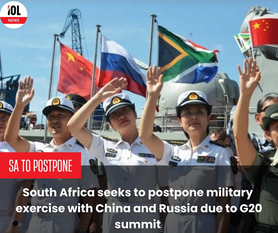 IOL's tweet photo. The Department of Defence has confirmed that South Africa is in talks with the People's Republic of China to postpone a planned trilateral naval exercise with Russia and China, originally scheduled for next month.
#news #DepartmentofDefence #Russia #PeoplesRepublicofChina #military #exercise #postpone
Read on https://t.co/hoB2UuMUoz