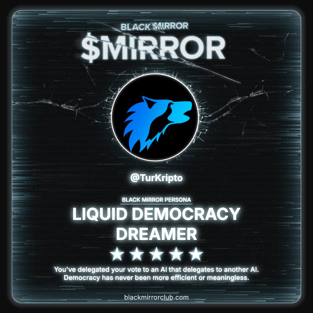 <a href="/blackmirror_xp/">blackmirror_xp</a> I stepped into the mirror, processed my Neural Patterns, and discovered the hidden side of me.
Here’s my Black Mirror Persona 🪞
Ready for the $MIRROR TGE.

Do you dare to discover yours? 👁️
<a href="/blackmirror_xp/">blackmirror_xp</a>
x.com/blackmirror_xp…