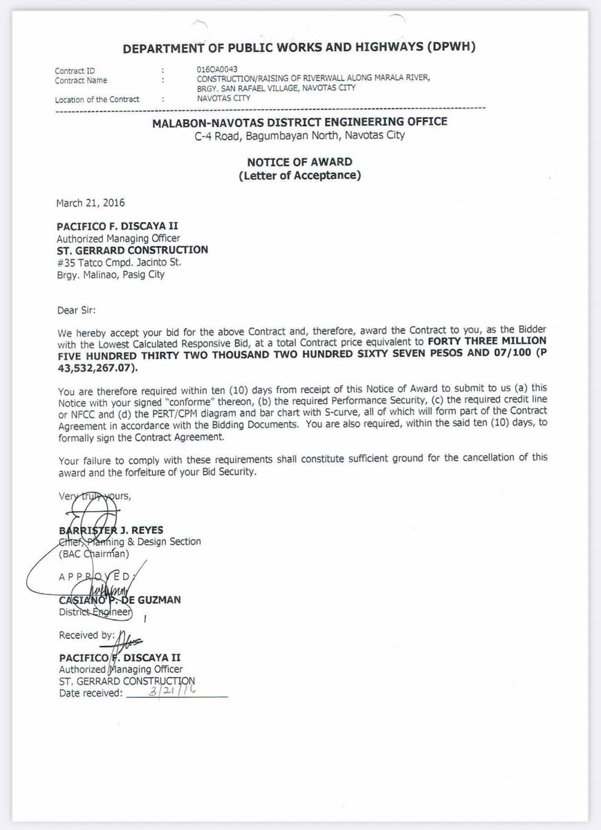 AllodavyDavy's tweet photo. @lahingpnoy Duterte took his oath of office as the 16th President of the Philippines on June 30, 2016. 

The St. Gerrard Construction under Pacifico Discaya II as Authorized Managing Officer obtained a FLOOD CONTROL PROJECT on March 21, 2016 under Aquino administration amounting 43,532,267 https://t.co/15DjoM5DoK