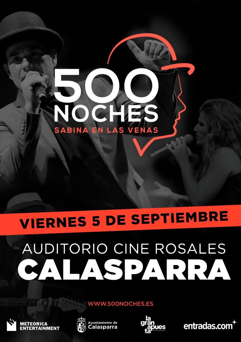 Meteórica (@meteoricamusic) on Twitter photo 🚨 ÚLTIMAS ENTRADAS 🚨 Si tienes #SabinaEnLasVenas corre a por tus entradas que esta noche <a href="/500NochesBanda/">@500nochesbanda</a> llenará el Auditorio Cine Rosales de #Calasparra #Murcia 👏👏👏👏👏 🚨 ÚLTIMAS ENTRADAS 🚨 Si tienes #SabinaEnLasVenas corre a por tus entradas que esta noche <a href="/500NochesBanda/">@500nochesbanda</a> llenará el Auditorio Cine Rosales de #Calasparra #Murcia 👏👏👏👏👏