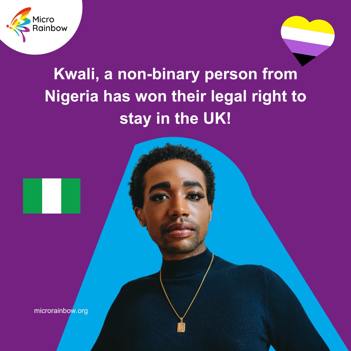 MicroRainbow's tweet photo. π Congratulations to Kwali, a non-binary person from Nigeria, who has just been granted #refugee status!
They can now begin settling into their new life, supported by our Moving On team π
Help us support more people like Kwali π https://t.co/IMjQAXHUgX
#ChangingLGBTQiLives https://t.co/F2fcVrxlXW