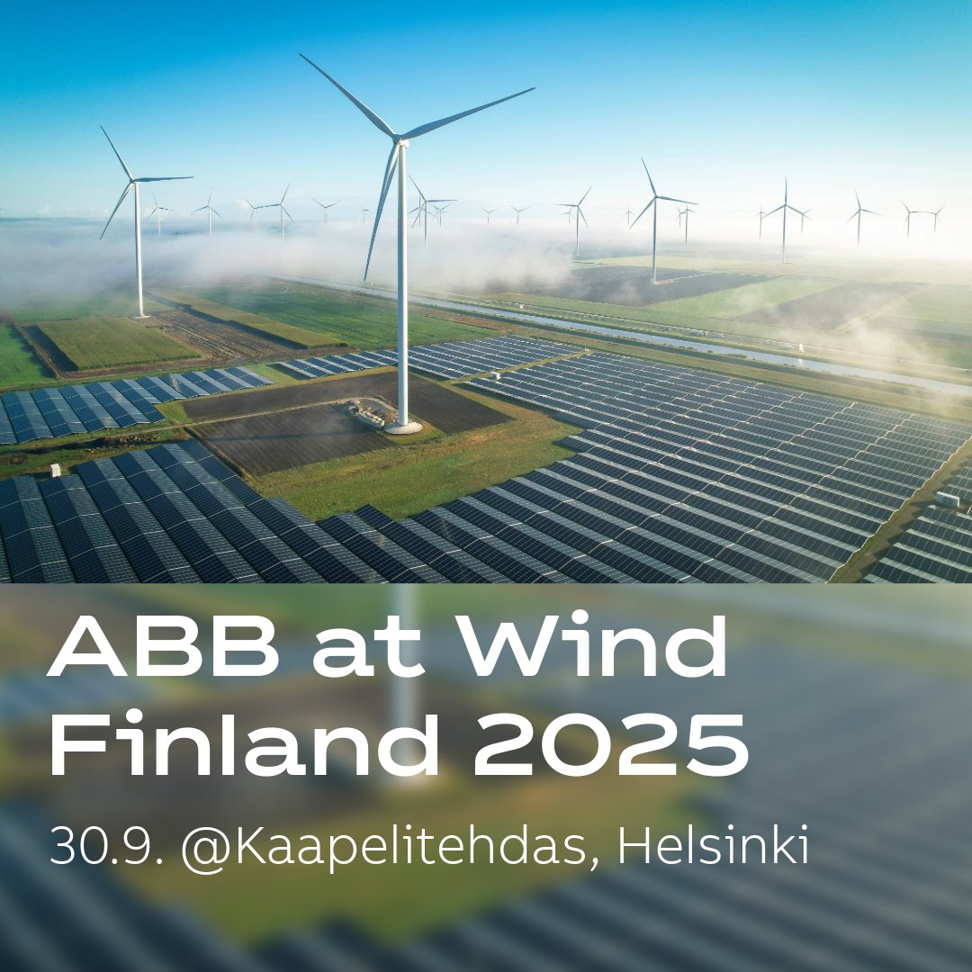 Wind Finland 2025 lähestyy! 💨

ABB on jälleen mukana Helsingin Kaapelitehtaalla 30.9. Ständi 36 – tule juttelemaan mm. vihreästä siirtymästä, energiatehokkuudesta ja innovaatioista! Lue lisää: windfinland.fi

#ABBSuomi #WindFinland2025 #EngineeredToOutrun