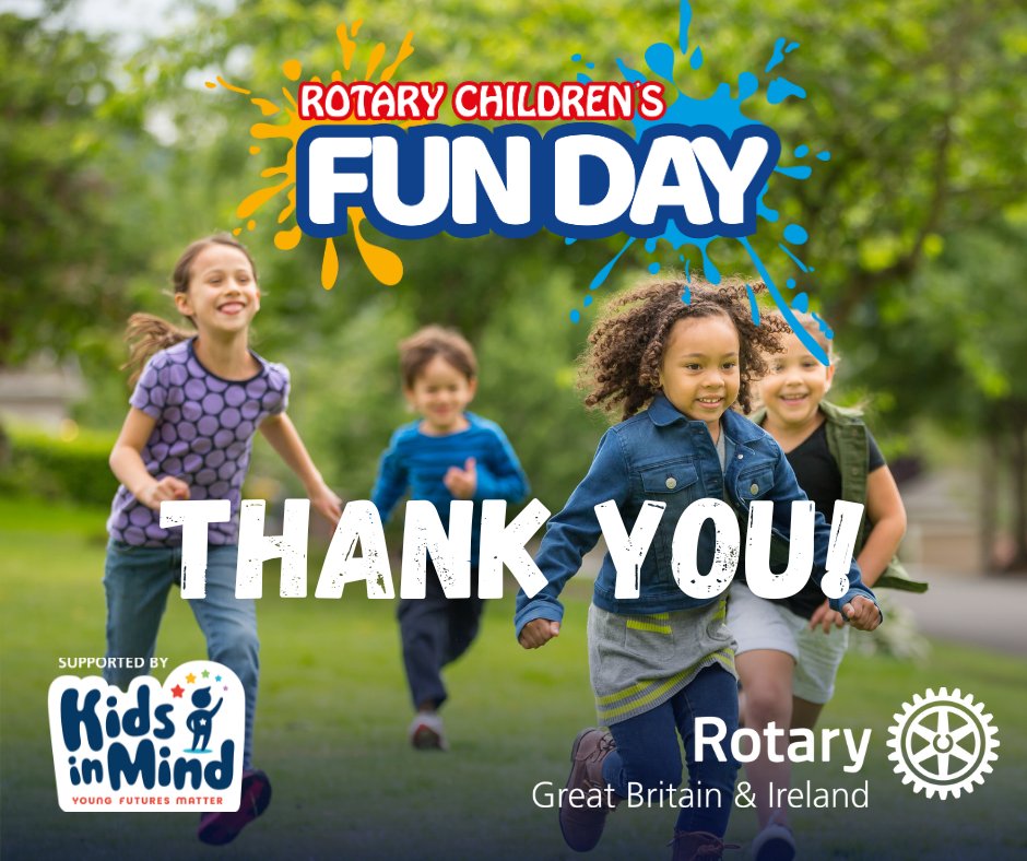 We want to say a big thank you to #Rotary clubs across #GreatBritain and #Ireland &amp; #KidsinMind charity for enabling 25,000 children to take part in Rotary Children's Fun Day this year! 🤝☺️🙌✨

magazine.rotarygbi.org/rotary-childre…

#DayOfCharity #KidsinMind #RCFD #RotaryChildrensFunDay