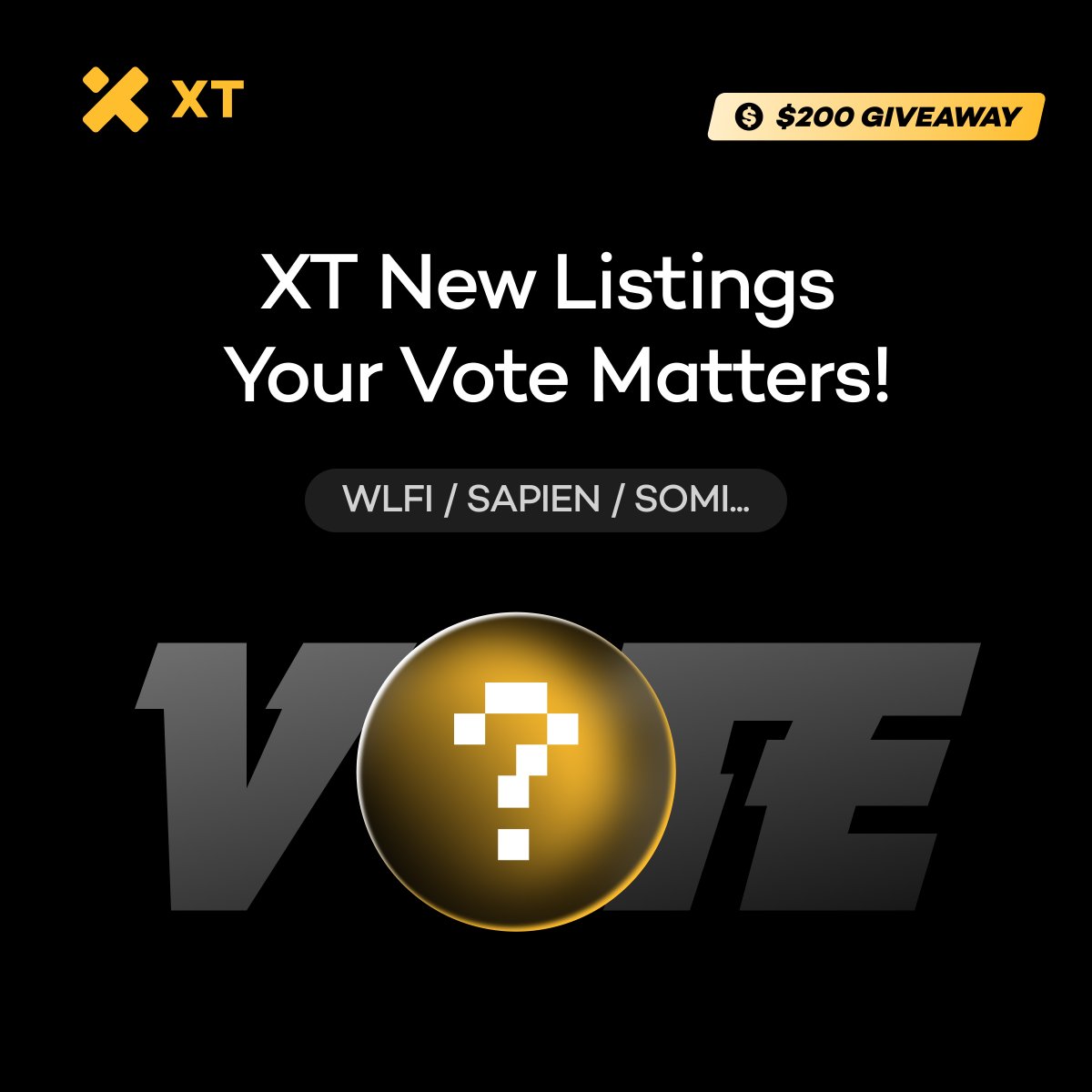 🚀 XT has added new tokens a lot — now it’s your turn to have a say! What is your fav?

📊 How to Participate:
1⃣ Follow + RT + ❤️  
2⃣Share with your vote with #XT #XTListing #Giveaway &amp; tag the project's X handle  
3⃣Register 👉 xt.com/en/accounts/re… and leave your XT UID

🎁