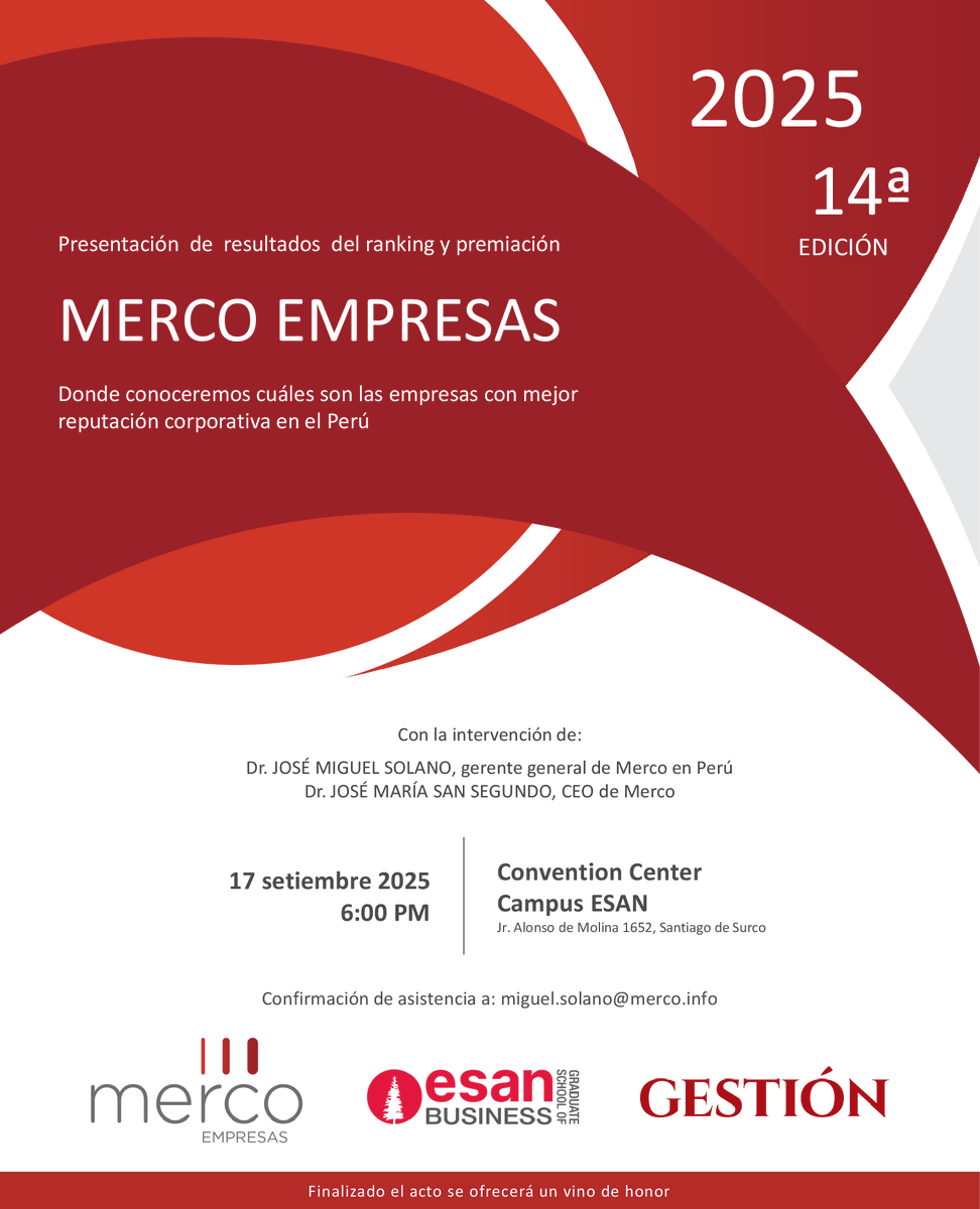 🇵🇪 Save The Date! Merco Empresas #Perú 🚀 El 17 de septiembre  descubriremos cuáles son las #empresas con mejor #reputación corporativa en  el país. 📍 6:00 PM | Convention Center – Campus @
