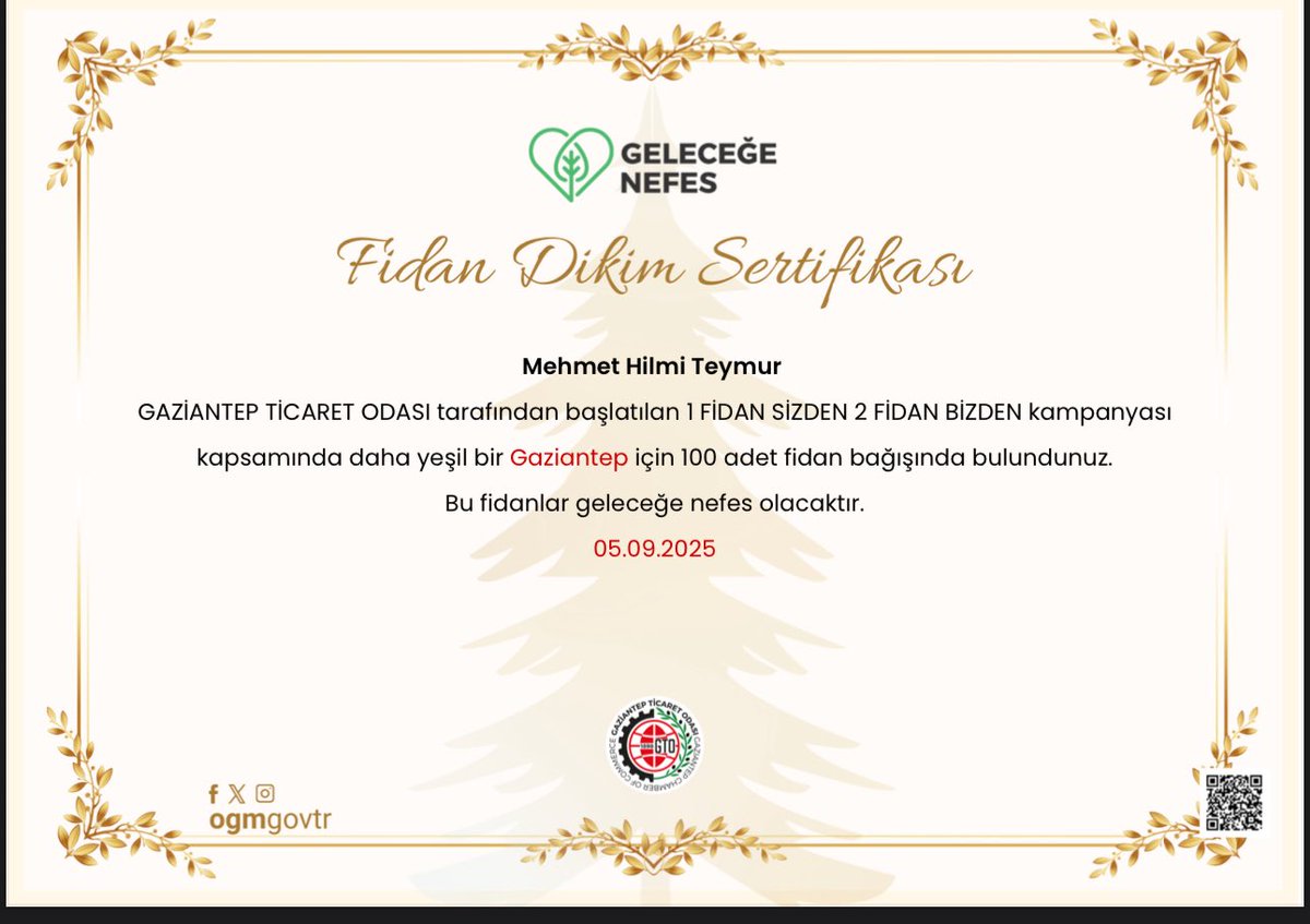🌲1 Fidan Sizden 2 Fidan Bizden🌳

📣GTO olarak harekete geçiyor, bağışladığınız her 1⃣ fidan için biz 2⃣ fidanı daha toprakla buluşturuyoruz. 

🍁Birlikte büyüttüğümüz ormanlar, yarınlarımızda bizlere nefes olacak. 

🤝Sen de bağış yap, geleceğe nefes ol!

👉Detaylar ve bağış