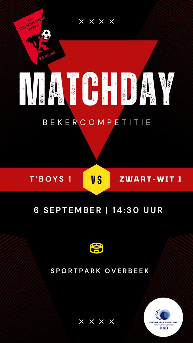 Zaterdag 6 September speelt Terschuurse Boys 1 de 2e Bekerwedstrijd thuis