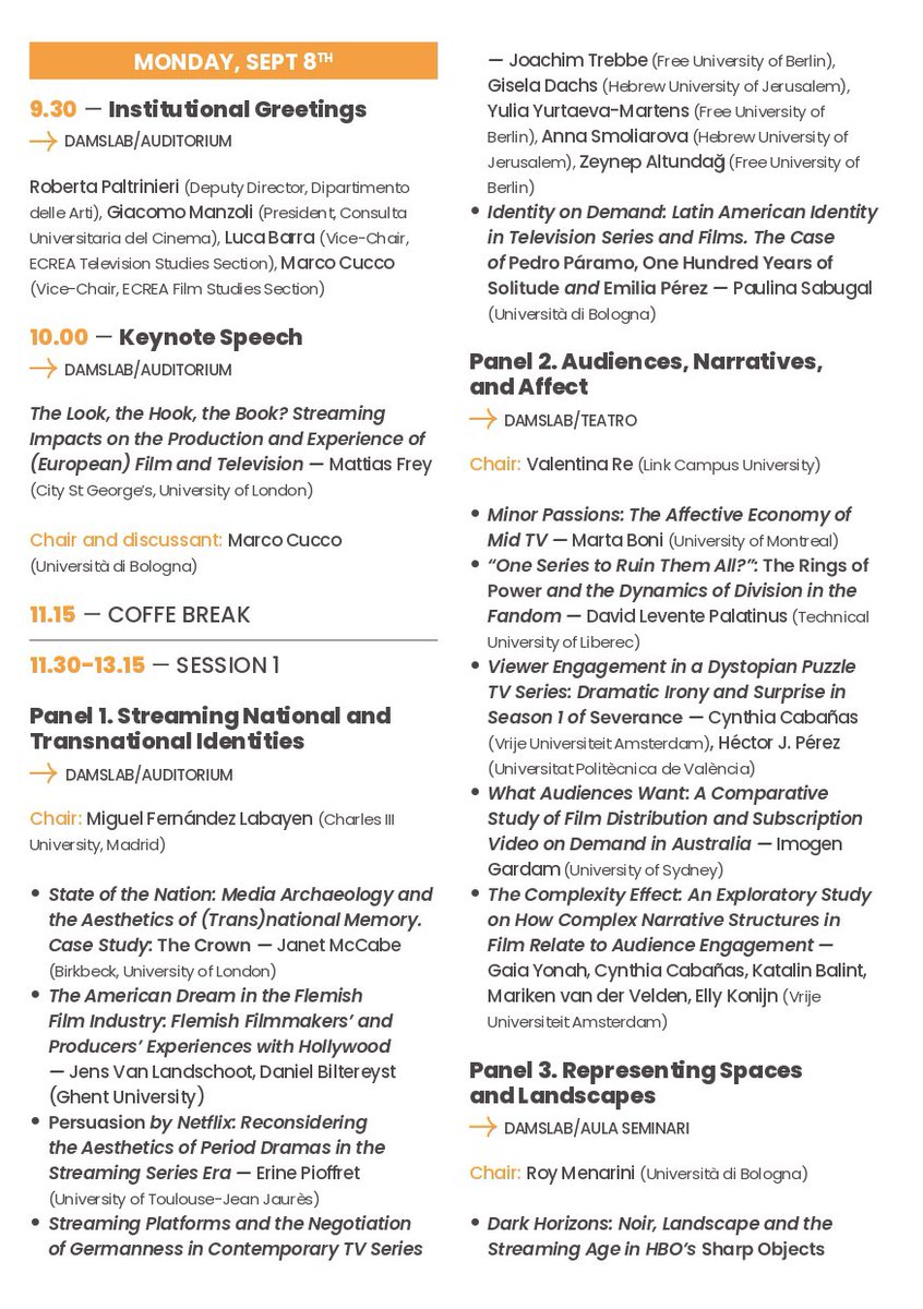 luca_barra's tweet photo. Here we go! The ECREA conference putting together the Film Studies and Television Studies sections in Bologna is almost ready to start. Two great keynotes, lots of panels and papers, a poster area, and more. :) 

#damslab #ecreatvstudies https://t.co/KHNjf0BKwU