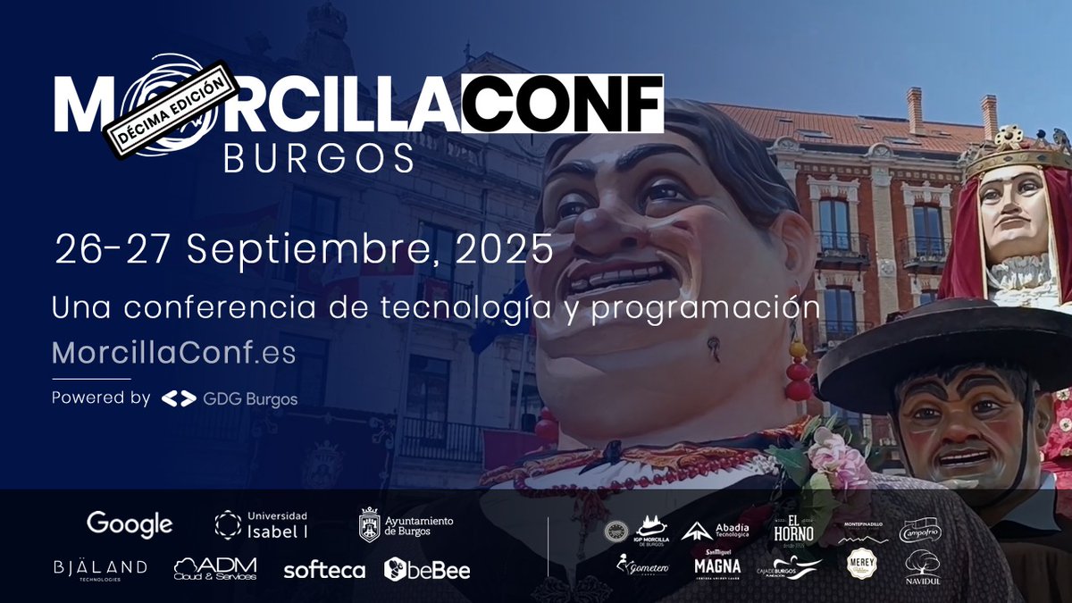 MorcillaConf's tweet image. Ya veréis la que vamos a liar en Burgos el 26 y 27 de septiembre. ¡Vamos a celebrar nuestro 10º aniversario por todo lo alto! 🎉
Ponencias, charlas, talleres, música en directo, morcilla de Burgos y mucho más 😉
¿Te lo vas a perder? Últimas entradas en morcillaconf.es