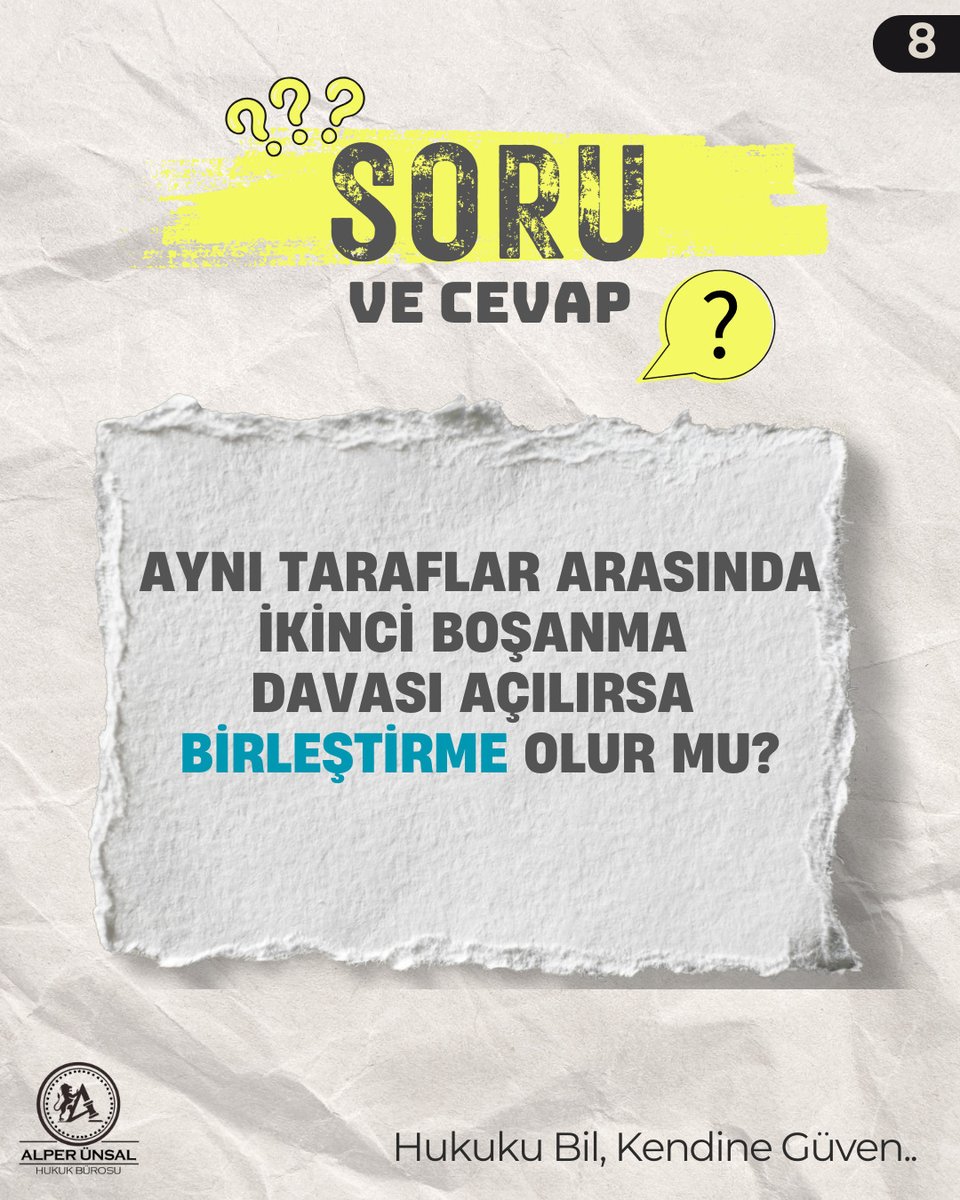 Av. Alper ÜNSAL (@av_alper_unsall) on Twitter photo .
Aynı taraflar arasında ikinci boşanma davası açılırsa birleştirme olur mu?
Boşanma davalarında, aynı taraflar arasında yeni bir boşanma davası açılması halinde birleştirme kararı verilmesi hukuken mümkündür. Ancak bu durum, davalar arasında hukuki veya fiili bağlantı .
Aynı taraflar arasında ikinci boşanma davası açılırsa birleştirme olur mu?
Boşanma davalarında, aynı taraflar arasında yeni bir boşanma davası açılması halinde birleştirme kararı verilmesi hukuken mümkündür. Ancak bu durum, davalar arasında hukuki veya fiili bağlantı