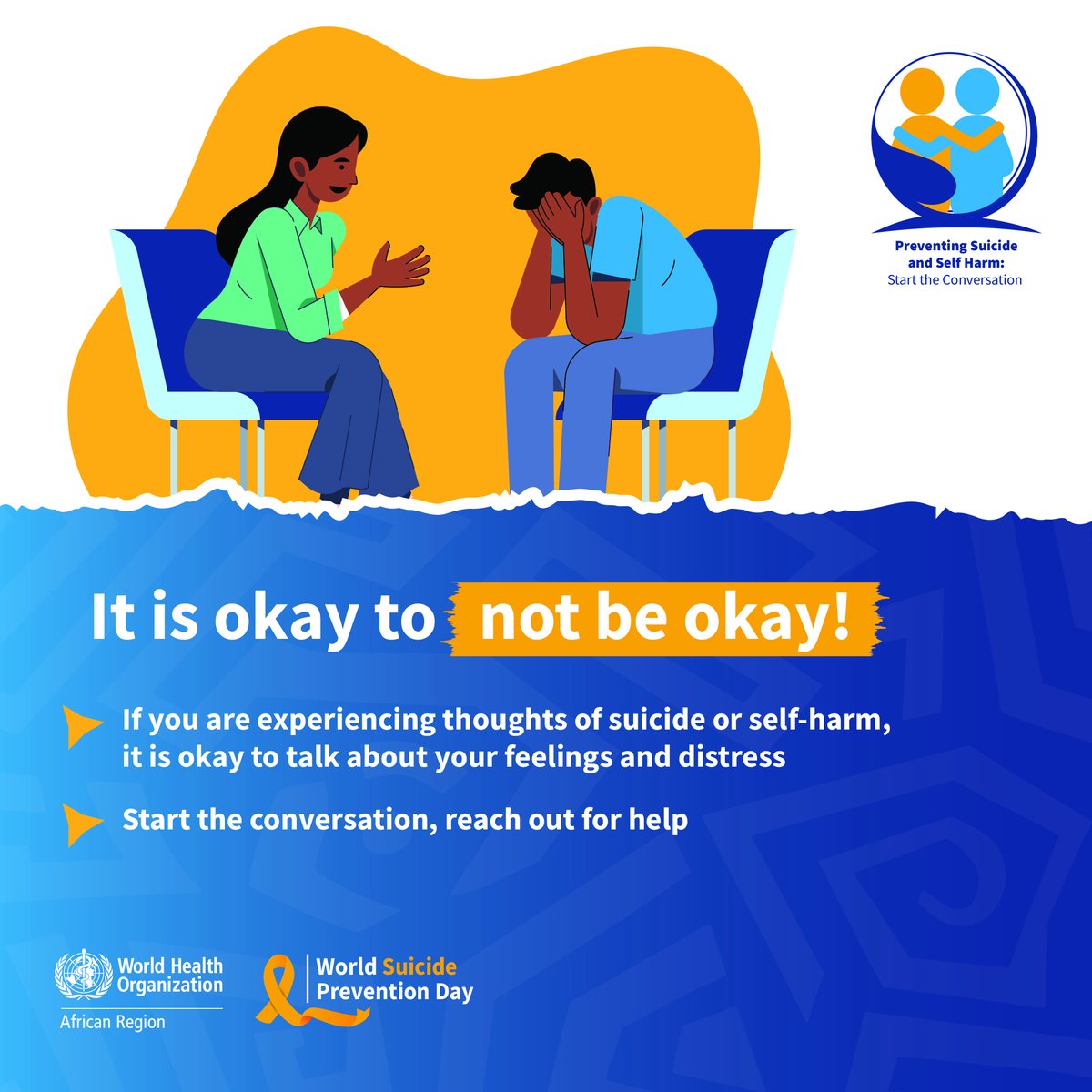 If you are having thoughts of suicide:

🔸 Remember, it is okay to not be okay.
🔸 Talk to someone you trust about how you feel.
🔸 Seek professional help.

#StartTheConversation