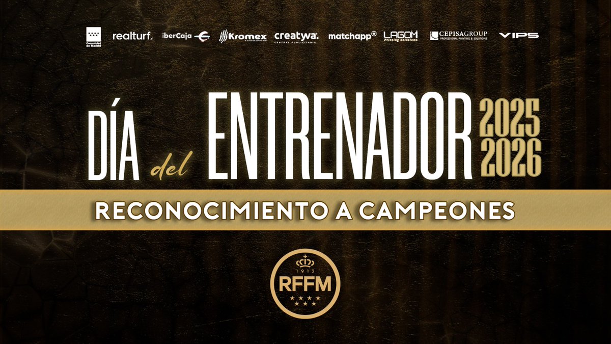 📌 HOY TENEMOS GALA

Celebramos el DÍA DEL ENTRENADOR RFFM con reconocimiento a campeones y campeonas durante la temporada 2024-2025 🥇

📍 Salón Luis Aragonés (Ciudad del Fútbol de Las Rozas)
⌚ 1️⃣9️⃣:0️⃣0️⃣h

"Ser entrenador, una vocación"

📺 RFFM PLAY

🔗 youtube.com/@rffmplay?si=M…