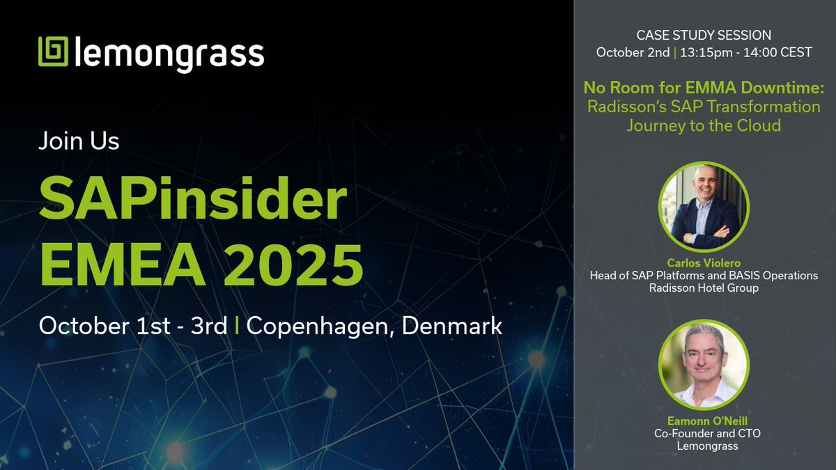 LemongrassCloud's tweet image. Save the Date!  Lemongrass is proud to sponsor @SAPinsider EMEA 2025, taking place October 1–3.
hubs.la/Q03FN9g40

#SAPEvents #EMEA2025 #SAPCommunity #SAPinsider #DigitalTransformation #TechEvents #ERPTransformation