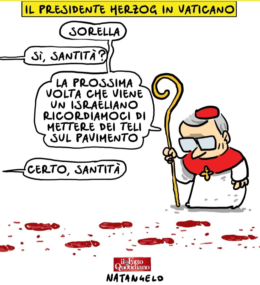 Ora c'è da smacchiare - la mia vignetta per Il Fatto Quotidiano oggi in edicola

#israele #vaticano #papa #vignetta #fumetto #memeitaliani #umorismo #satirapolitica #satira #humor #natangelo