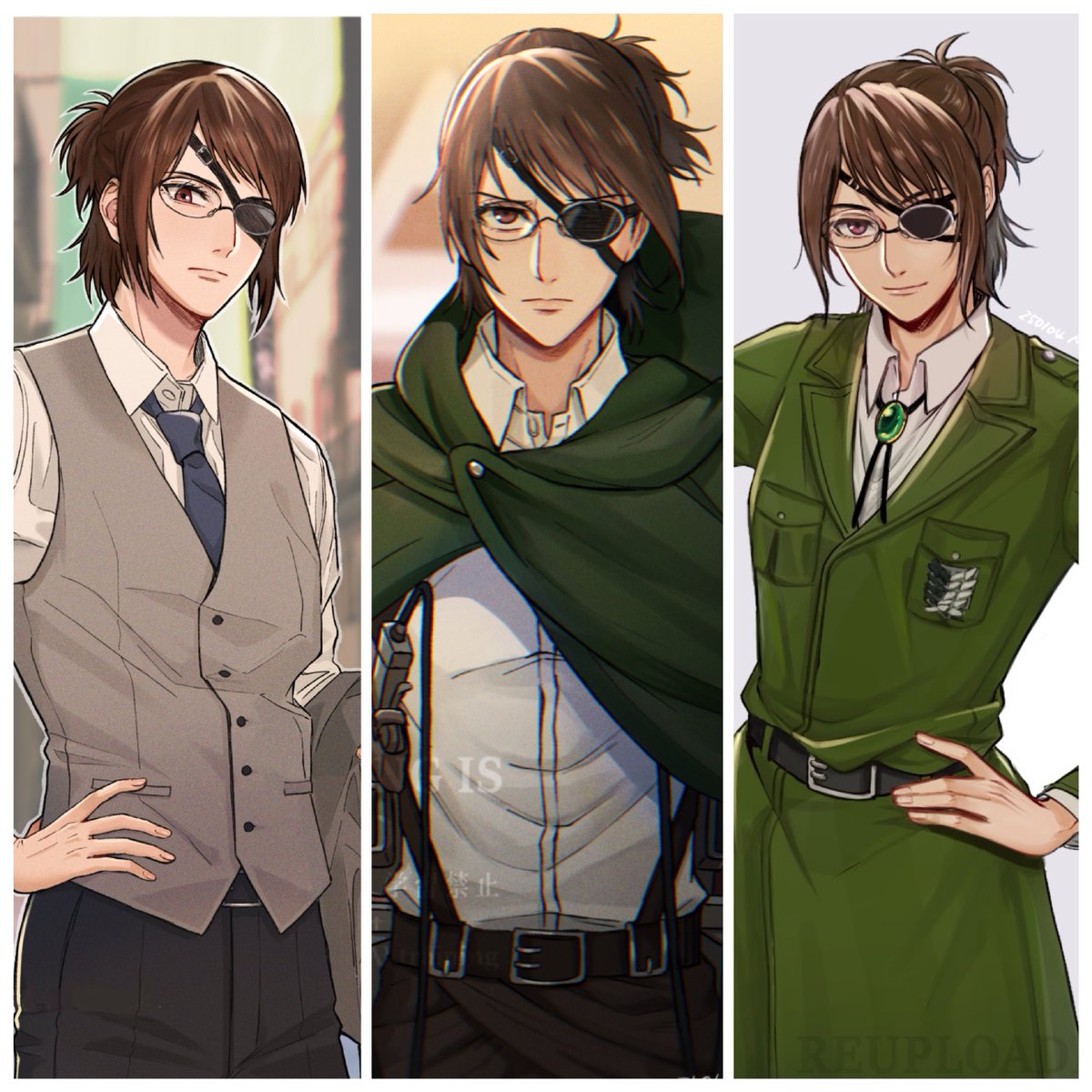 お気に入りのハンジさん三銃士を連れてきたよ！

リヴァイに隠れてた部分をわざわざ描いた笑
せっかく画像作ったので、勿体無い精神で載せる😂