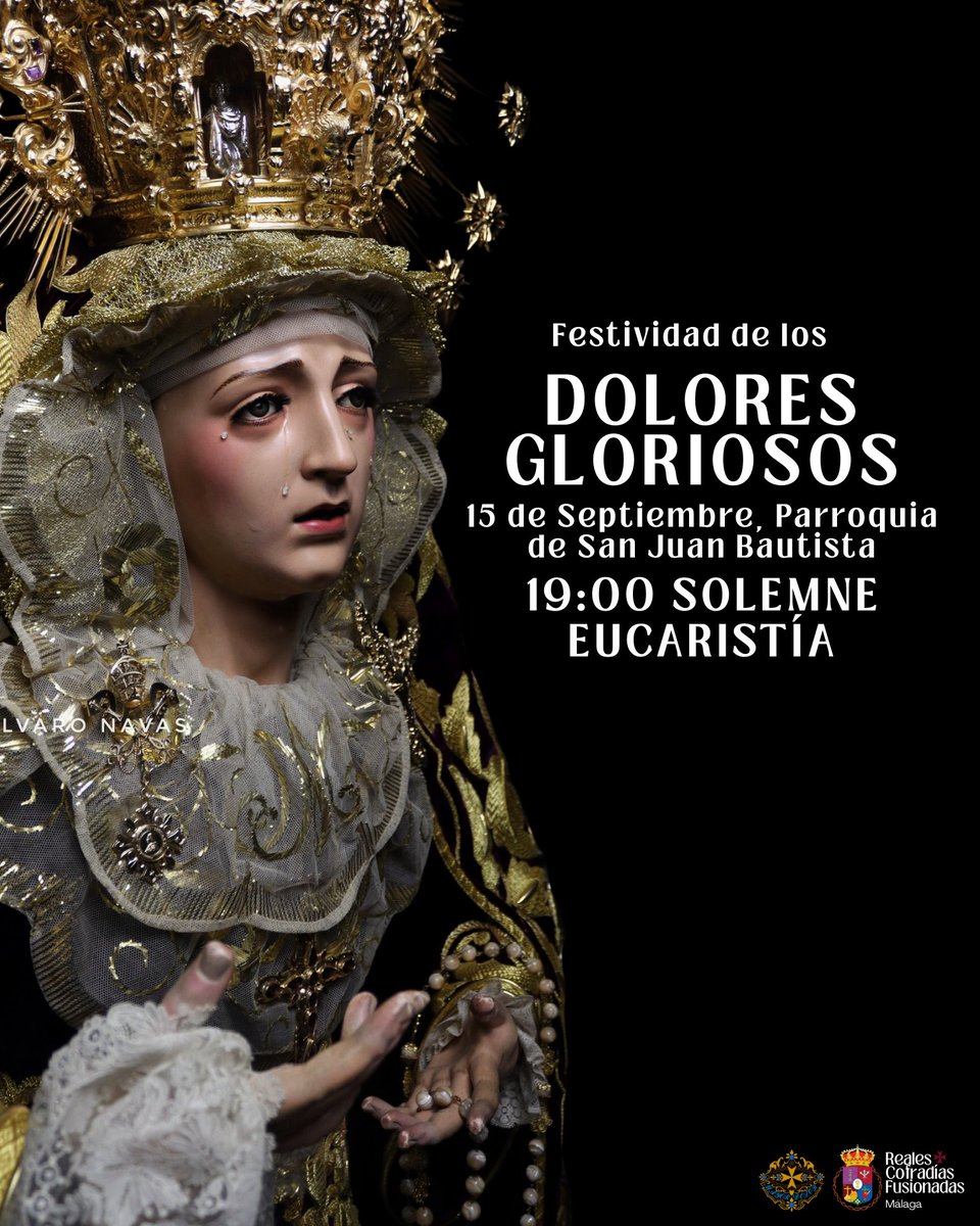 ❤️ CULTO | Solemne Triduo en honor al Stmo. Cristo de la Vera+Cruz y Sangre, Stmo. Cristo de la Exaltación y Ntra. Sra. del Mayor Dolor con motivo de las festividades de la Exaltación de la Cruz y los Dolores Gloriosos de María.

🗓 13,14,15 de septiembre

#CofradiasMLG