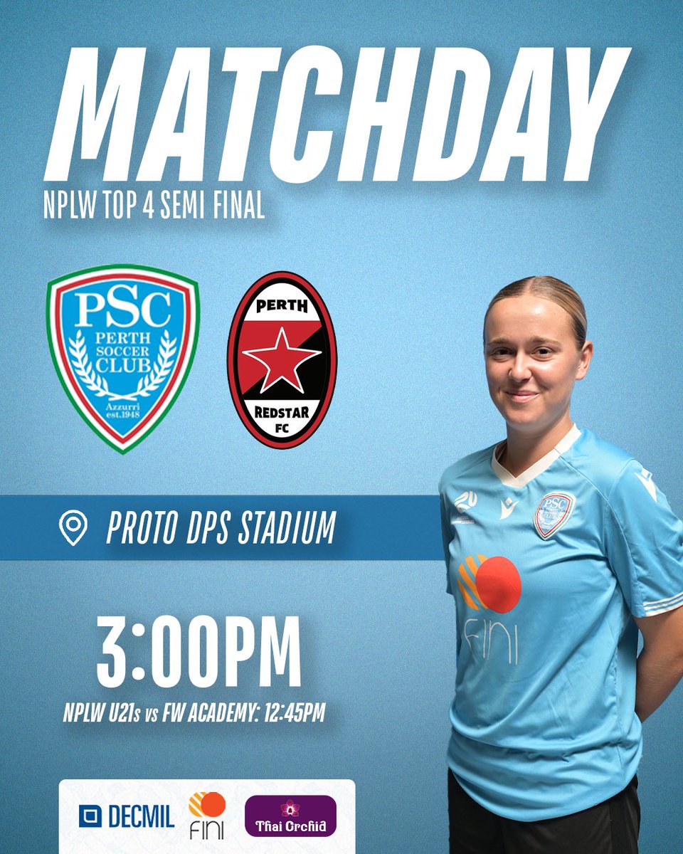 MATCHDAY!

It's time for the Top Four Cup, with our NPLW First Team meeting Perth RedStar at Proto DPS Stadium for a spot in the final! In the U21s at 12:45pm, our girls will be taking on the Football West Academy in another 1st vs 2nd matchup