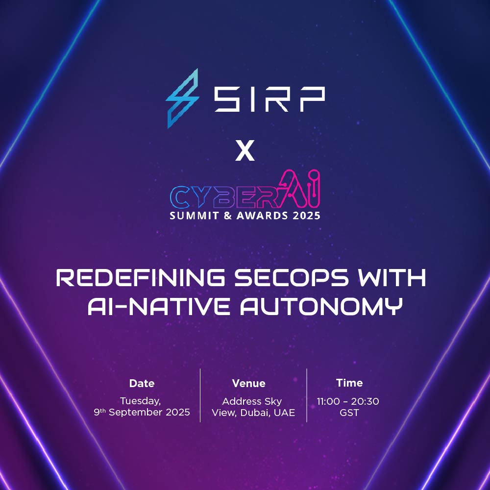 sirp_io's tweet photo. @faizshuja, Co-founder &amp; CEO of SIRP, is taking the stage at the Cyber AI Summit &amp; Awards 2025! He’ll share his vision for AI-native autonomy in SecOps through a keynote presentation on AI SecOps and a panel discussion on AI-driven SOCs.

Register now: https://t.co/8KesTIsAOo https://t.co/S5JpVgCst4