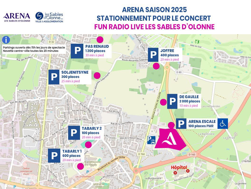 VilleDesSables's tweet photo. ⚡FUN RADIO LIVE, c'est ce soir à l'Arena !
Un concert événement 100% gratuit... qui affiche COMPLET !
👍Vous serez nombreux à profiter de ce show : on ne saurait trop vous conseiller de privilégier le vélo ou la navette gratuite au départ de l’HDV
👉https://t.co/1UjYO5IAwq https://t.co/GzQs9U5XWo