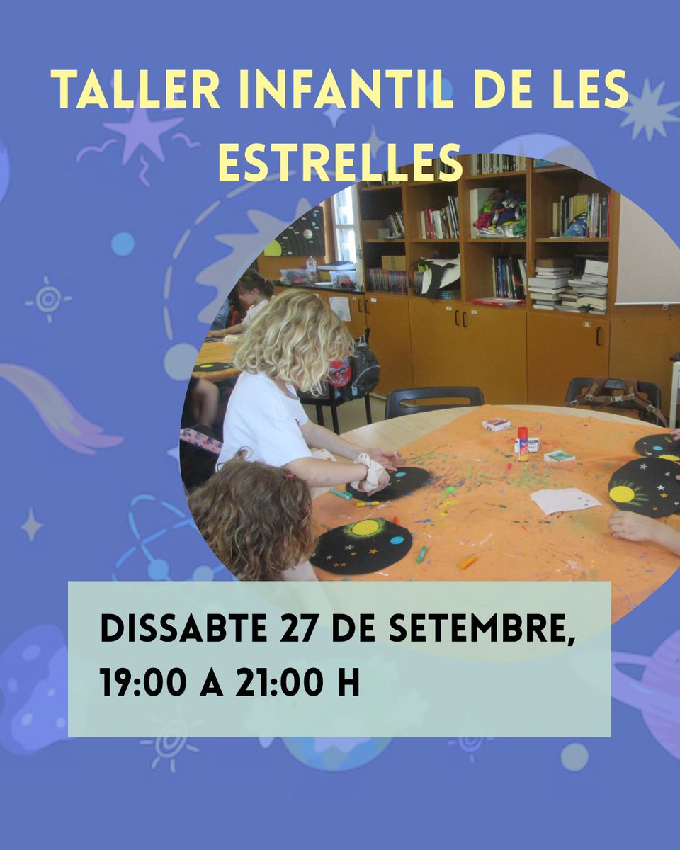 Vols descobrir els secrets de l’univers mentre et diverteixes?
El proper dissabte 27 de setembre, de 19:00 a 21:00 h, organitzem un taller especial per als més petits, on podran aprendre i crear envoltats de constel·lacions i planetes.