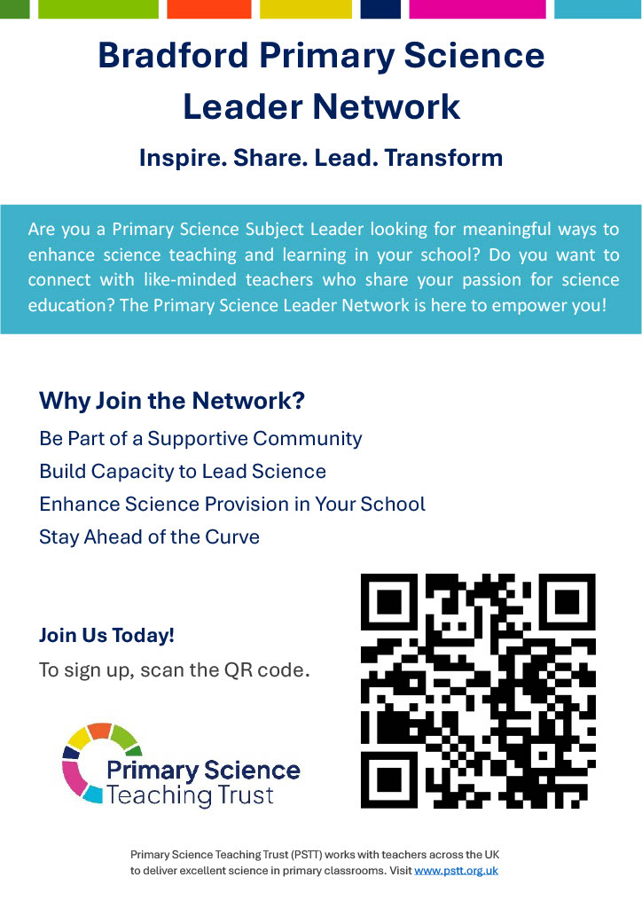Any Bradford (or West Yorkshire) Science Subject Leaders fancy coming along to the PSTT Primary Science Network?
Starting on Tuesday, 16th September.
Click the link or use the QR code.
pstt.beaconforms.com/form/ba81f1ce
It'd be lovely to see you there.
#primaryscience <a href="/pstt_whyhow/">Primary Science Teaching Trust</a> #prisci
