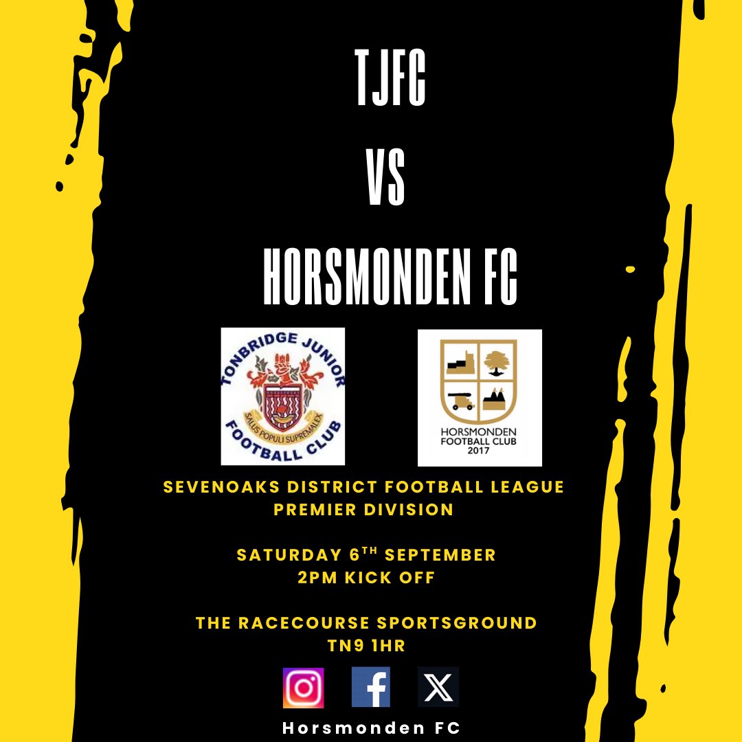 Horsmonden FC start their league season tomorrow away to TJFC (details below). This season marks our first time in the Premier Division of the Sevenoaks District Football League. 

Hoping for a strong start 💪

UTH ⚽️🐴