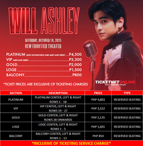 Tickets to Will Ashley's first concert are still available. Head over to ticketnet.com.ph/event-detail/W… to purchase.
