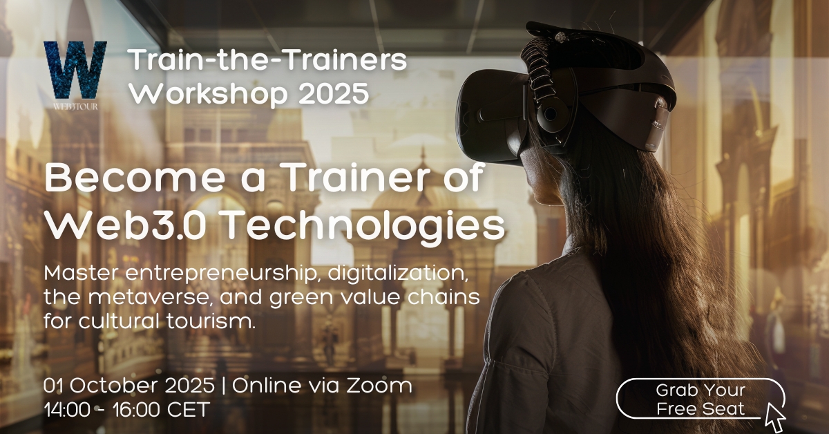 Ready to train the next generation in Web3? Join our free "Train-the-Trainers" workshop on Oct 1st. Secure your spot now!  bit.ly/4kUsV59

#Web3Tour #CreativeEurope #FutureofTourism