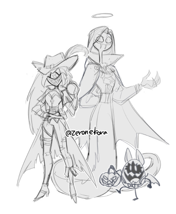My current idea for their Halloween costumes...! 
Vampire🐍, Vampire Hunter🍒 and Little Bat🥚  
But I haven't decided yet whether to make a double or single standee🤔 