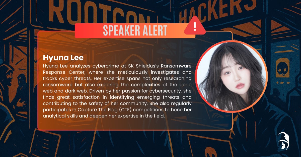 rootconorg's tweet photo. ROOTCON 19 SPEAKER ALERT!

Hyuna Lee
Hyuna Lee is a cybercrime analyst at SK Shieldus’s Ransomware Response Center, where she investigates and tracks cyber threats with precision. Her expertise extends beyond ransomware research into the deep web and dark web, uncovering emerging threats and trends. Passionate about cybersecurity, she actively sharpens her skills through Capture The Flag (CTF) competitions, bringing both technical depth and investigative insight to her work.

Talk Title: Ransomware 2.0: Declining Giants, Emerging Threats, and Evolving Ecosystems

As traditional ransomware giants face mounting law enforcement pressure, a new breed of agile adversaries is rising. These attackers exploit leaked code, builder kits, and open-source tools to launch low-cost, high-impact campaigns, often disappearing quickly or adapting rapidly to evade defenses.

In this session, Hyuna Lee will explore how the ransomware ecosystem is shifting—what defenders need to know about emerging groups, evolving tactics, and why a reassessment of defensive strategies is now more critical than ever.

More details: https://t.co/1Sg6vHIslB

#ROOTCON #ROOTCON19 #Ransomware