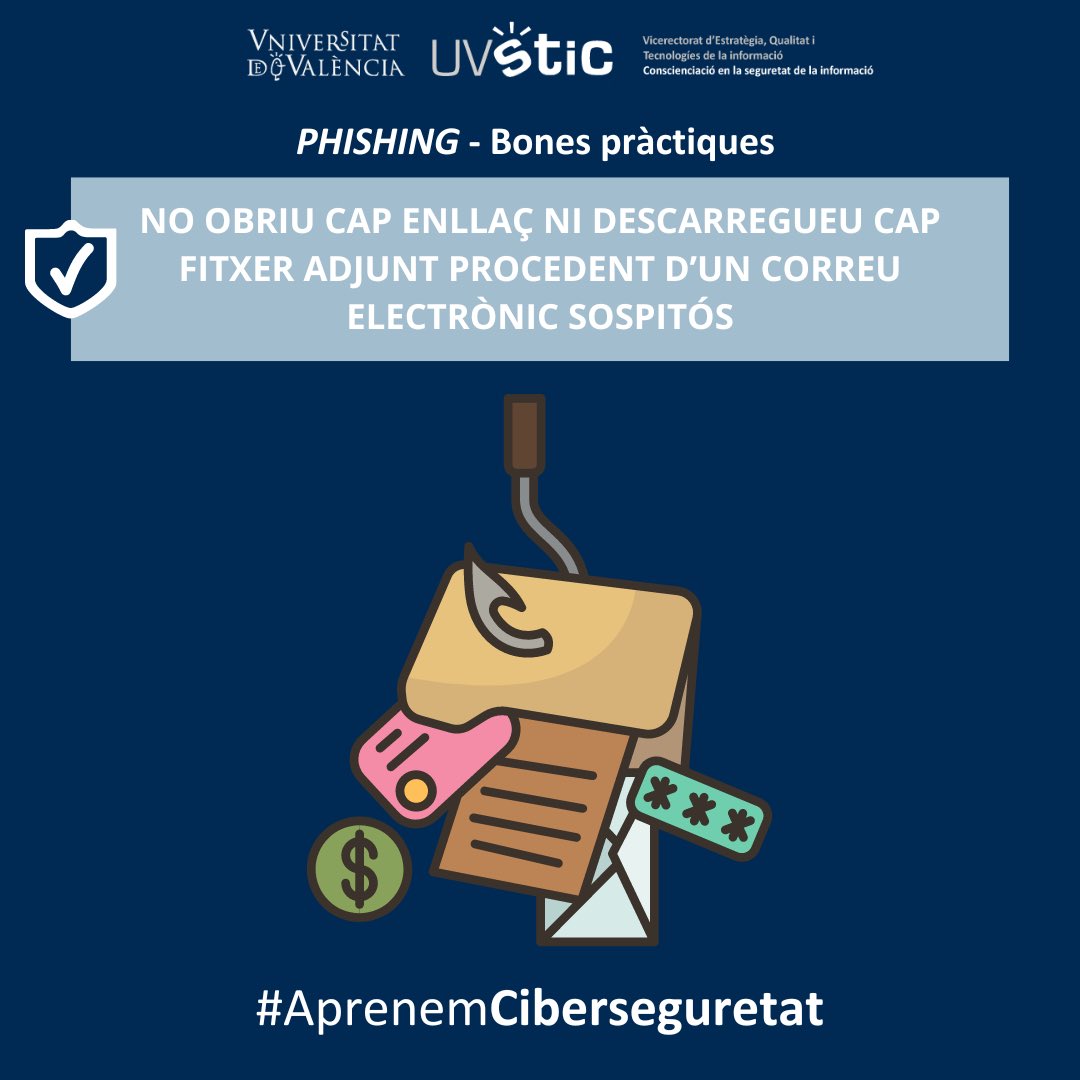 AVÍS IMPORTANT: Correus fraudulents sobre taxes de matrícula

S'ha detectat una campanya de phishing que circula per correu electrònic, simulant ser comunicacions oficials sobre un suposat retard en el pagament de taxes de matrícula per import de 1250 €.