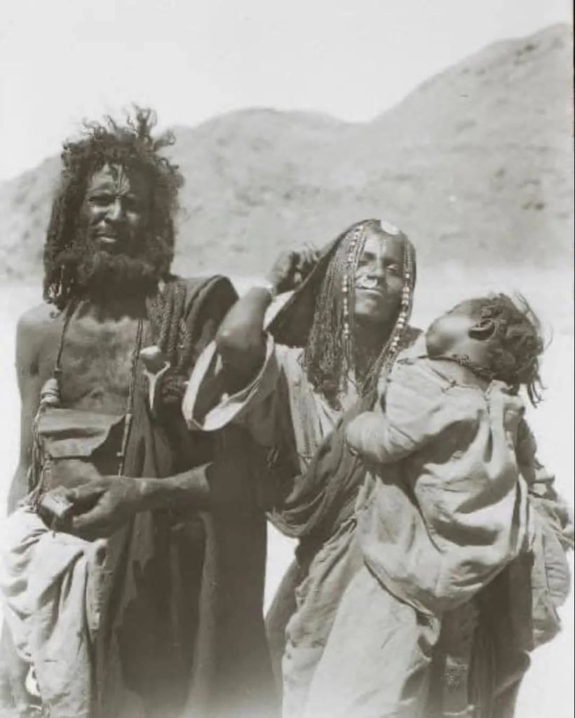 Bisharin family in the Nile Valley Egypt 1890-1910. When Europeans arrived they documented indigenous people still inhabiting the lands during the colonial era, the modern country of Egypt was only created in 1953.