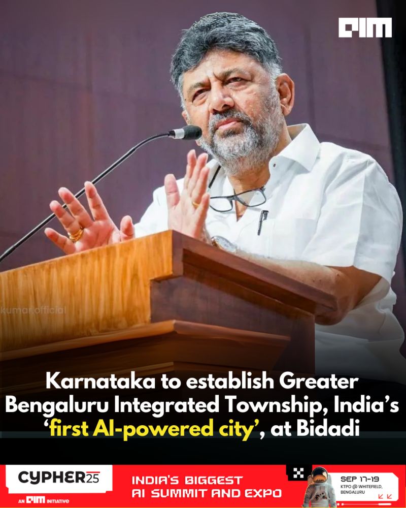 Analyticsindiam's tweet image. Would you want to live in an #AIcity?

#Karnataka is building India’s first AI-powered city at Bidadi.

9,000 acres. ₹20,000 crore investment.
2,000+ acres for AI industries.
Lakhs of jobs + skilling centres.
Green spaces, housing, and #sustainability built in.

The project