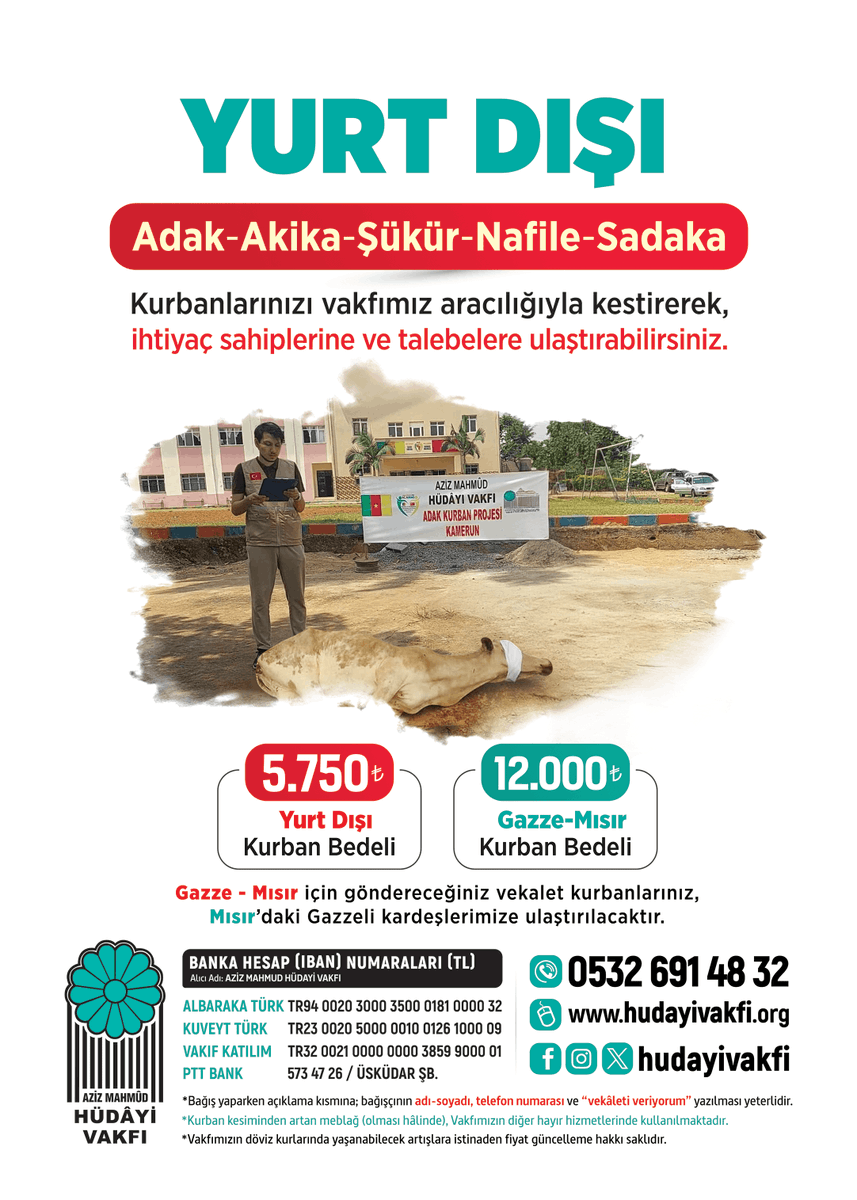 hudayivakfi's tweet photo. Yurt dışı adak, akika, şükür, nafile ve sadaka kurbanlarınızı vakfımız aracılığıyla kestirerek, ihtiyaç sahiplerine ve talebelere ulaştırabilirsiniz.

Online bağış: https://t.co/DWG2cyIYUn
Hesap numaralarımız: https://t.co/bAWOgQngav
İletişim: 0532 691 48 32 https://t.co/yAk4s7lZ76