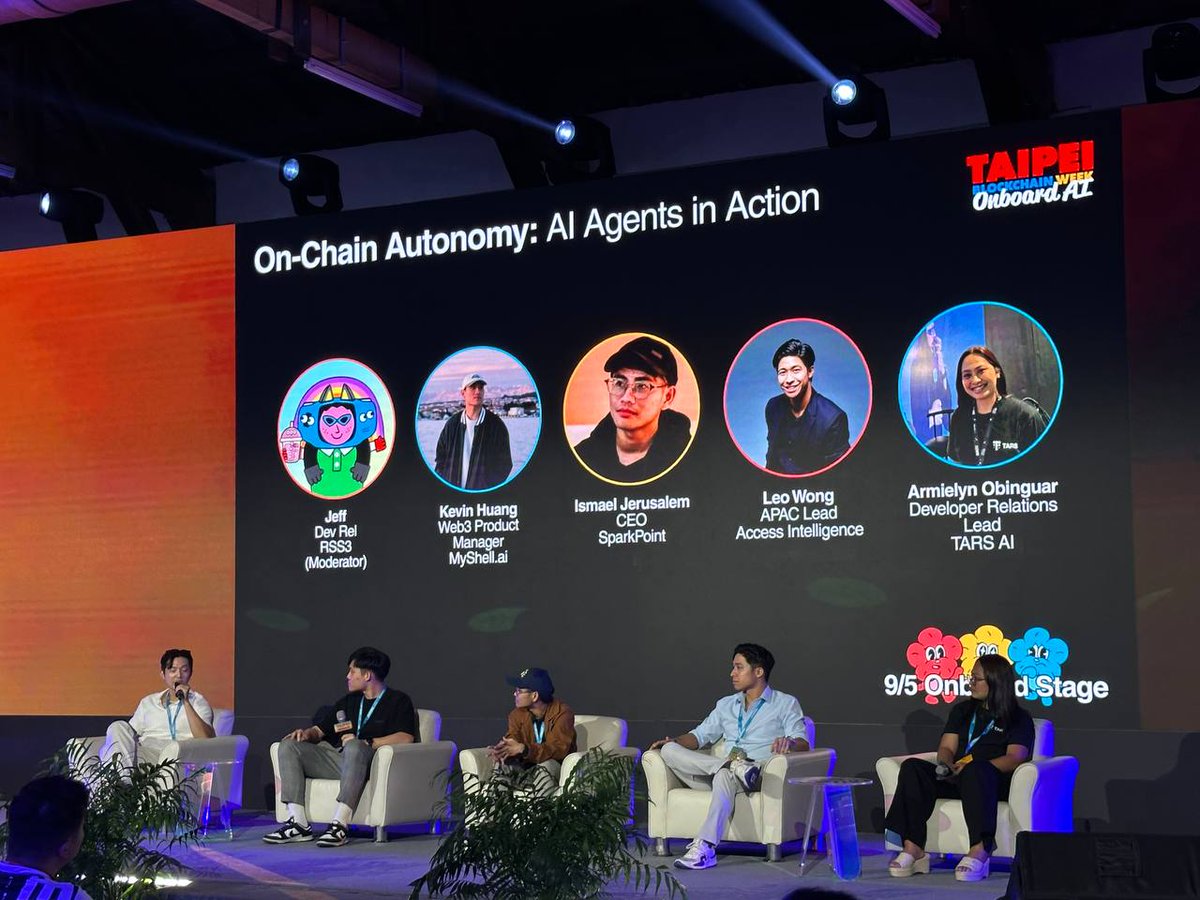 TaipeiWeek's tweet image. Onboard Stage:
On-Chain Autonomy - AI Agents in Action

Jeff (@jeff_degen), RSS3 (@rss3_)
Kevin Huang (@Westiger3), MyShell.ai (@myshell_ai)
Ismael Jerusalem (@ismaeljerusalem), parkPoint (@sparkpointio)
Leo Wong (@LeowongWL), Access Intelligence (@TryIntelligence)…