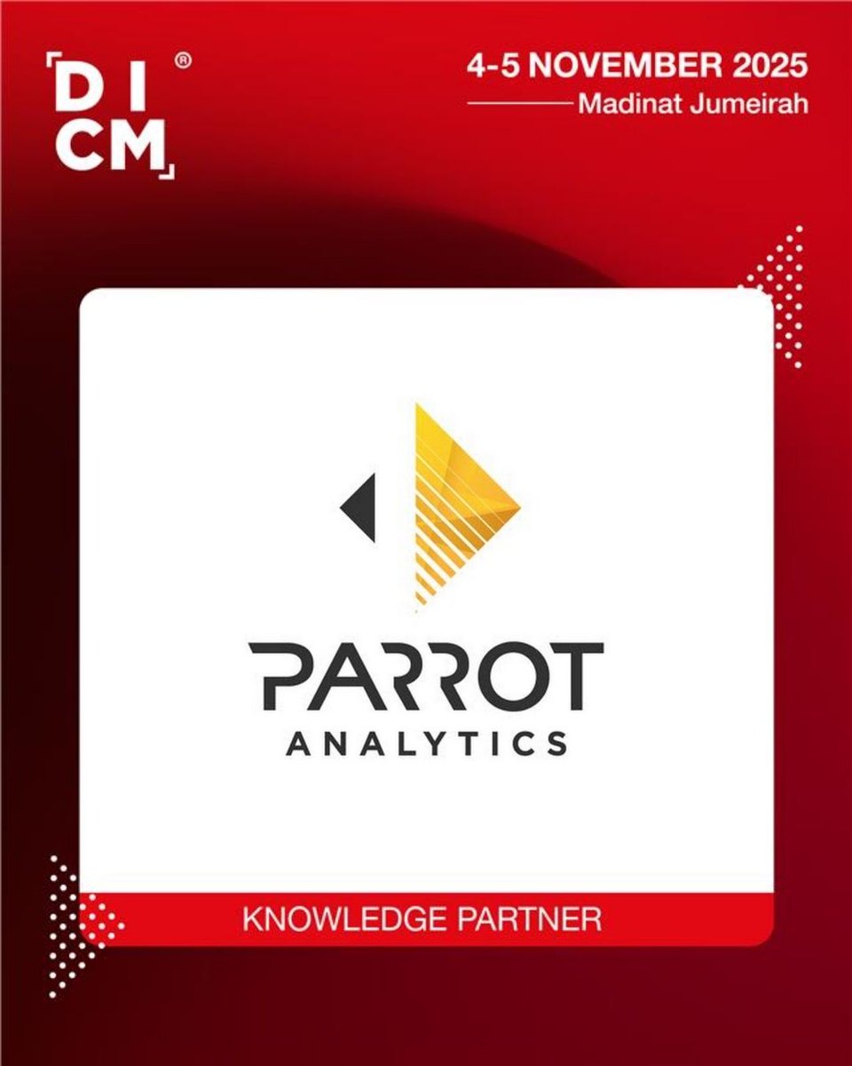 We are proud to welcome <a href="/ParrotAnalytics/">Parrot Analytics</a>  as the Knowledge Partner for DICM 2025!

At #DICM2025, Parrot Analytics will deliver exclusive reports and data-driven perspectives to help participants navigate today’s rapidly evolving entertainment landscape.
dicm.ae
