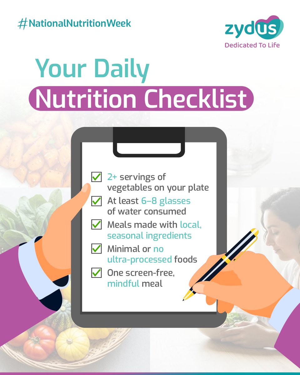 Small daily habits lead to big health benefits. 

This National Nutrition Week, check off these simple steps to nourish your body and boost your well-being.

#Zydus #ZydusGroup #NationalNutritionWeek #Nutiriton #HealthyHabits #Health
