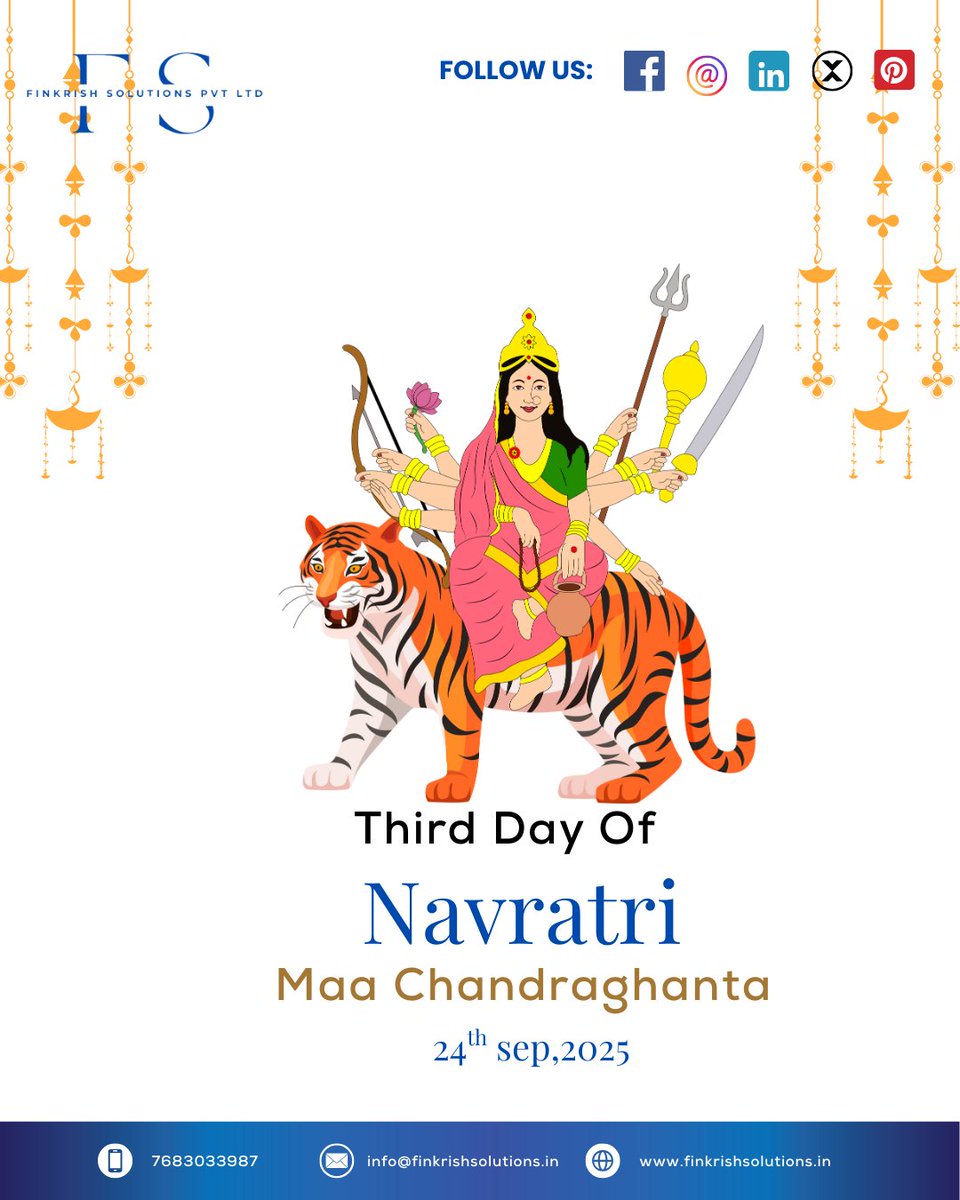 finkrishsol's tweet image. On the third day of Navratri, we worship Maa Chandraghanta, the goddess of bravery, grace, and serenity. 🕉️✨🌺🪔
.
.
.
#MaaChandraghanta #NavratriDay3 #finkrishsolutions #HappyNavratri #NavratriBlessings #DurgaMaa #FestivalOfFaith