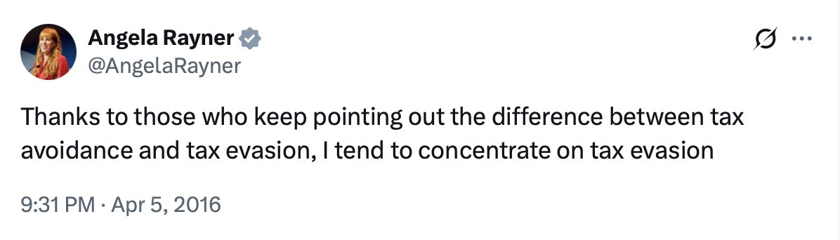 "I tend to concentrate on tax evasion."

Yes, yes you do <a href="/AngelaRayner/">Angela Rayner</a>.