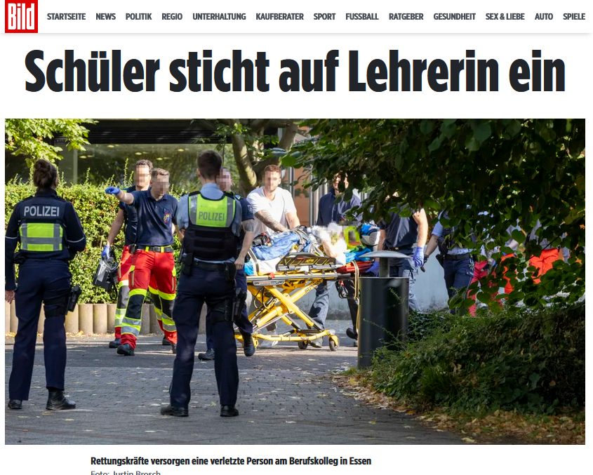 Diesmal trift die Messergewalt eine Lehrerin. Und das schlimme ist, man erwartet jetzt nichts andere...