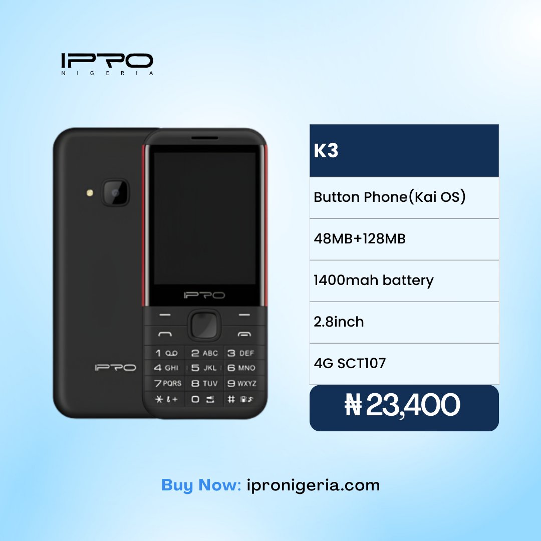 ipromobileng's tweet image. Meet the IPRO Button Phone family 👆
Simple? Yes. Reliable? Always.

👉 Swipe through to find the one that fits your everyday lifestyle.

Affordable. Reliable. IPRO.
.
.
.
#doitallwithipro #livemorewithipro
#buttonphone #livemorespendless #ipro