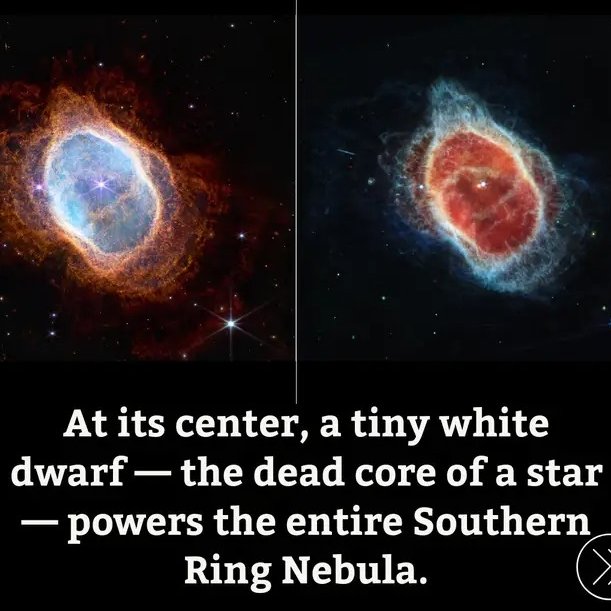 konstructivizm's tweet image. A tiny white dwarf's final, glorious act, captured by the Webb Telescope.

This stunning image from the James Webb Space Telescope (JWST) showcases the Southern Ring Nebula, also cataloged as NGC 3132. It is a prime example of a planetary nebula, which, despite its name, has…